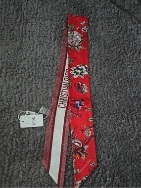 Christian Dior Red Multicolor Floral Silk Mitzah Scarf